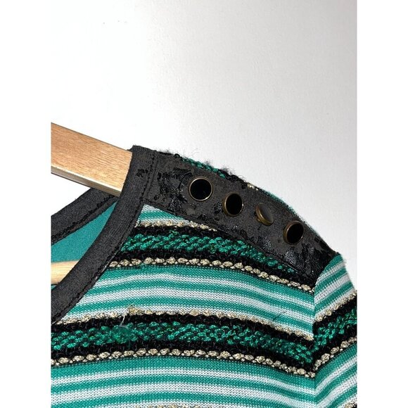 NWT Eva Mendes Green/Black Striped Sequin Shift Midi Dress XXL Womens - Picture 6 of 14